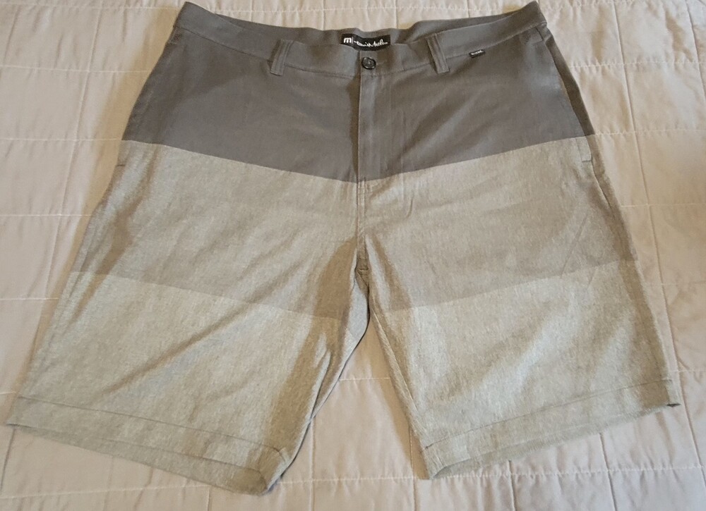 Travis Mathew Shorts Mens 38 Gray Stripe Performance Golf Lightweight Stretch